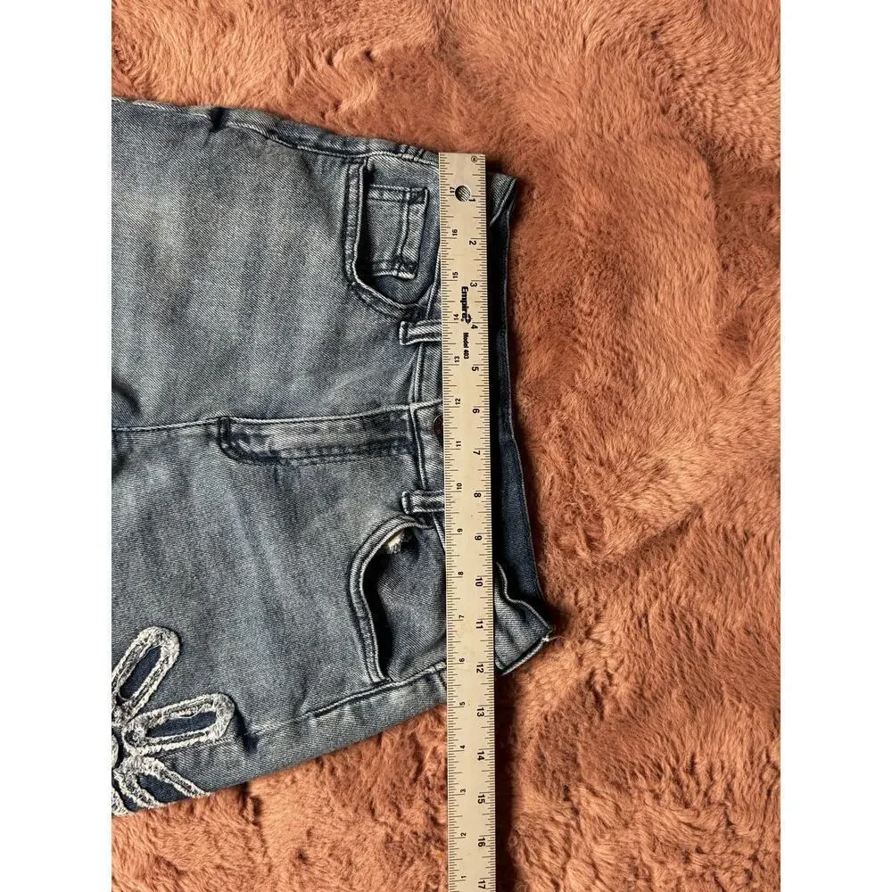Justice Girls Jeans Size 12 Gray Wash Daisy Floral Patch Distressed
